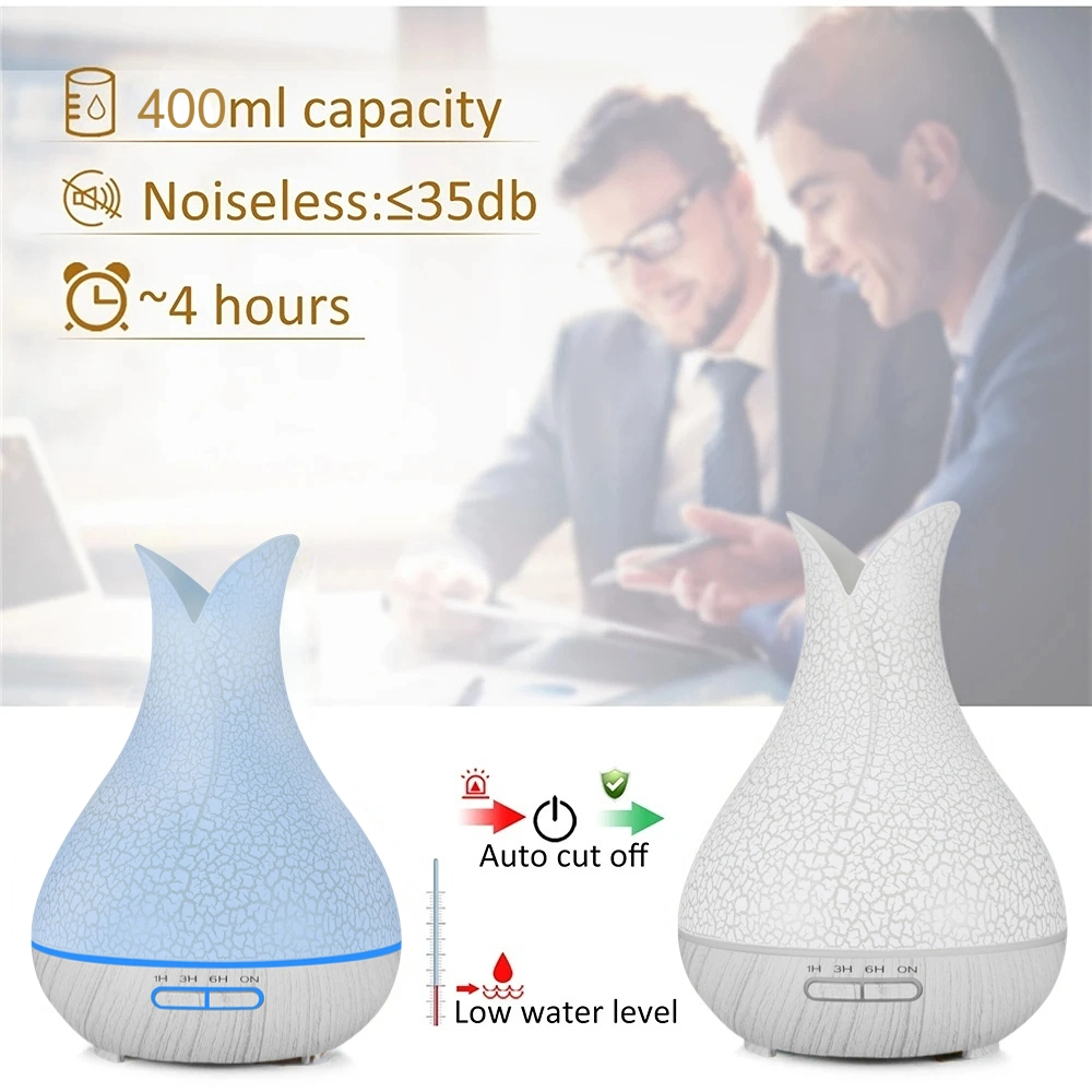 Vase Essential Oil Diffuser Cracked Aromatherapy Diffuser Humidifier with 2 Mist Modes, 4 Timers and 7 Colors Light Dry-Proof for Large Rooms Home Office White