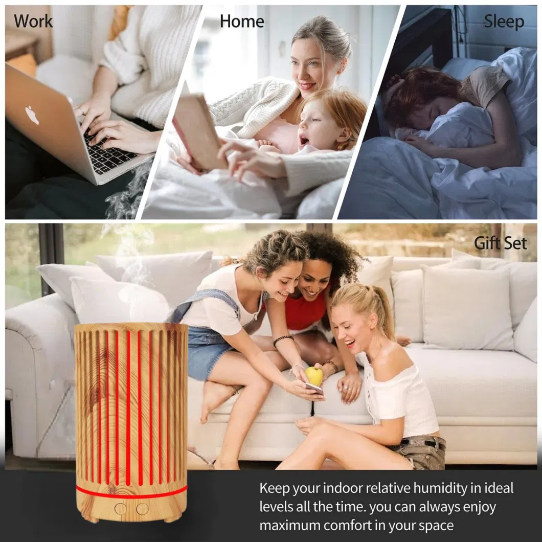 Diffuser Humidifierwholesale Portable 200ml Ultrasonic Hollow Wood Grain Aromatherapy Machine Essential Oil Air Humidifier