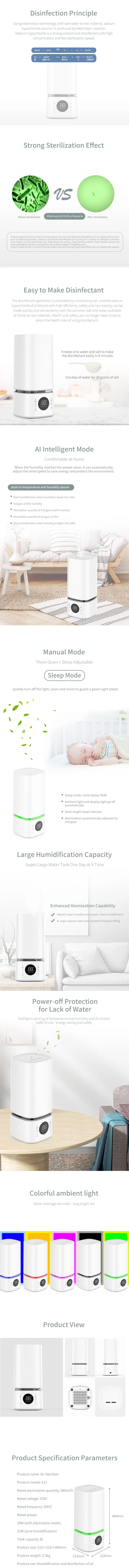 Air Humidifier for Hotel Home Use, Air Sterilizer with Oxyhydrogen Atomization