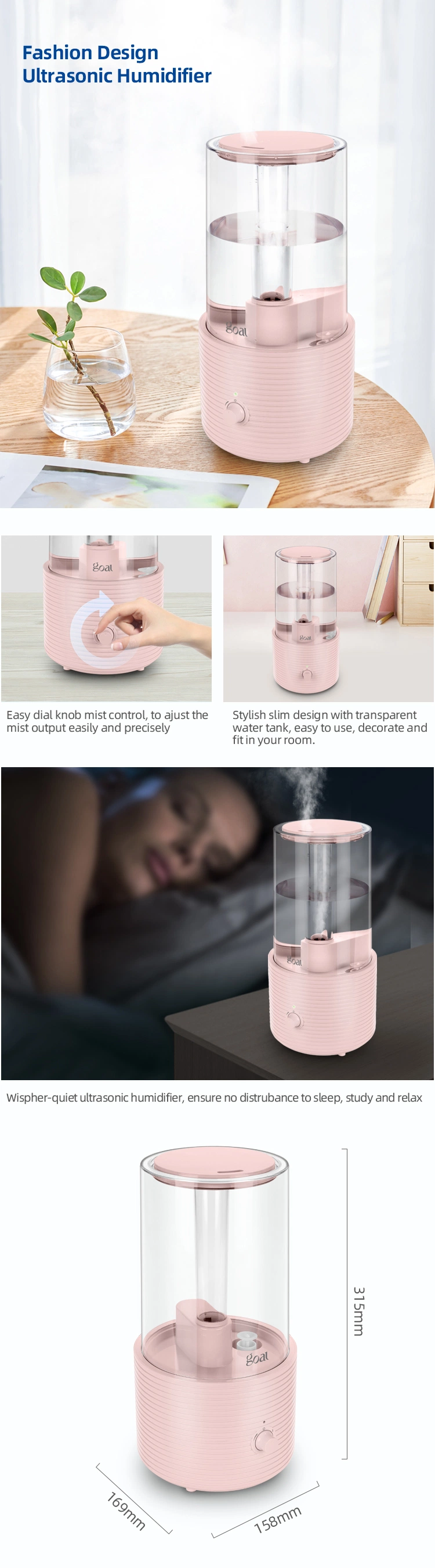 Go-2822 2.3L Water Tank Ultrasonic Cool Mist Air Humidifier Ultrasonic Atomizer Air Humidifier