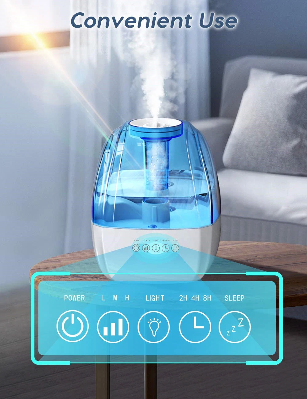 Cool Mist Humidifiers for Bedroom Large Room, 4.5L Air Humidifier with Sleep Mode