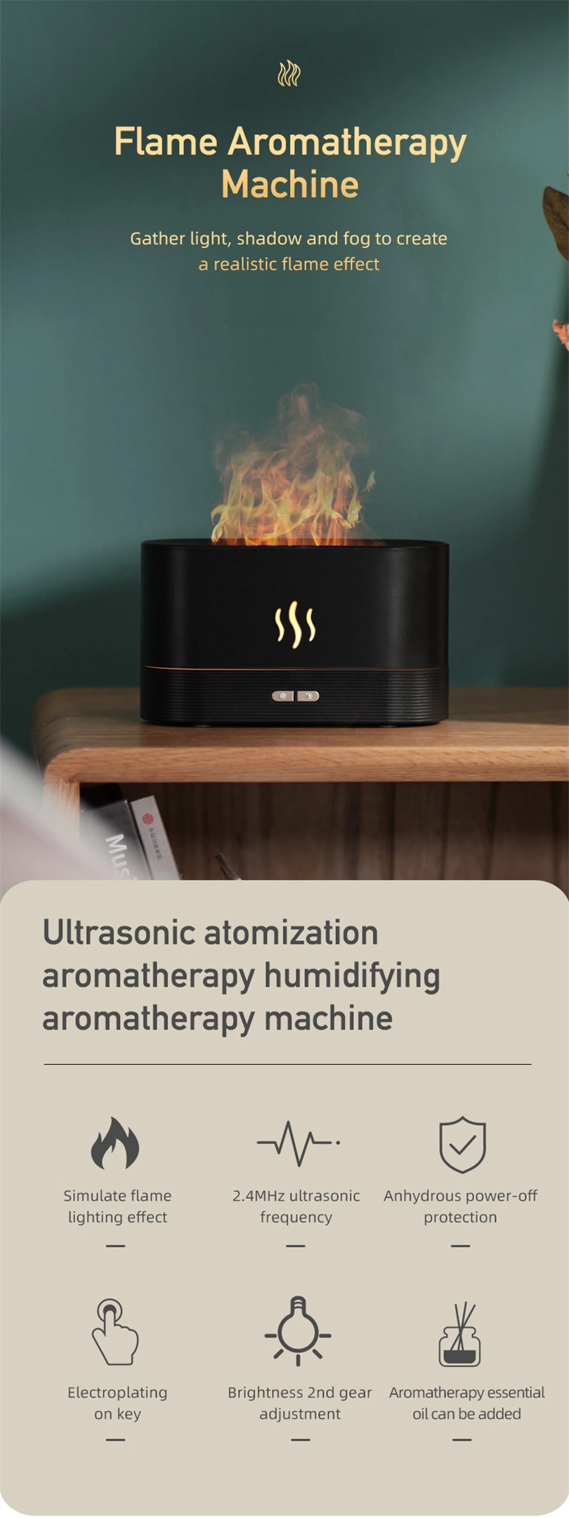 USB Desktop Purifier 3D Simulation of Home Aromatreatment Machine Colorful Flame Humidifier