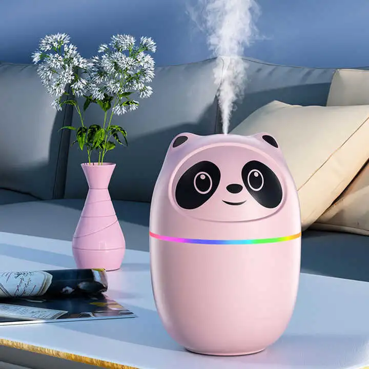 Wholesale Gift Makeup 220ml Air Humidifier Home Appliance Desktop Portable Cute USB Mini Smart Panda Humidifier with Colorful LED Lights