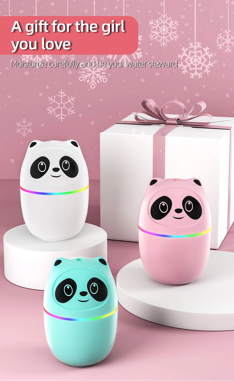 Wholesale Gift Makeup 220ml Air Humidifier Home Appliance Desktop Portable Cute USB Mini Smart Panda Humidifier with Colorful LED Lights