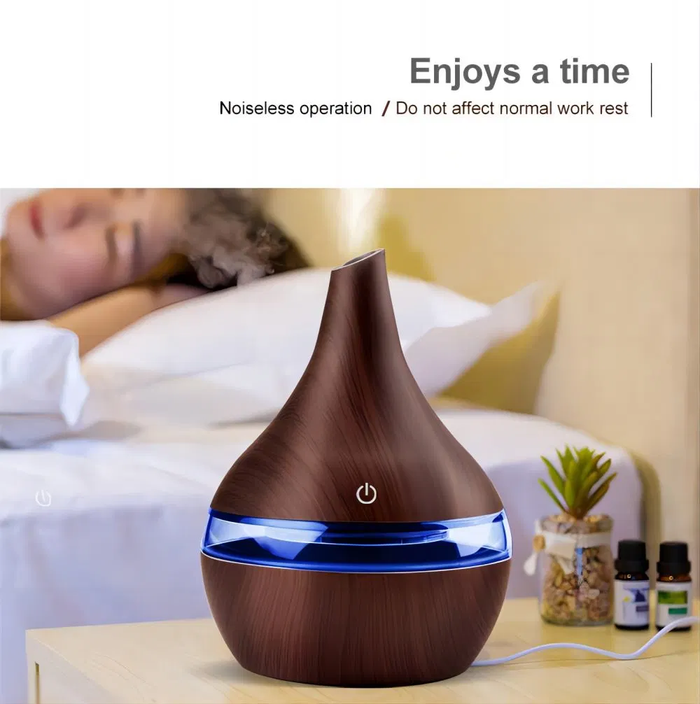 2023 Top Seller Essential Oil Diffuser 300ml Aroma Diffuser Remote Control Air Humidifier Electric Wooden Aromatherapydiffuser