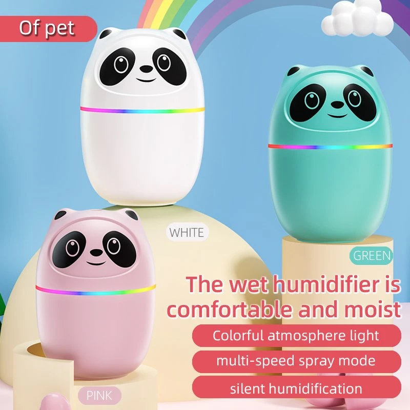 Wholesale Gift Makeup 220ml Air Humidifier Home Appliance Desktop Portable Cute USB Mini Smart Panda Humidifier with Colorful LED Lights