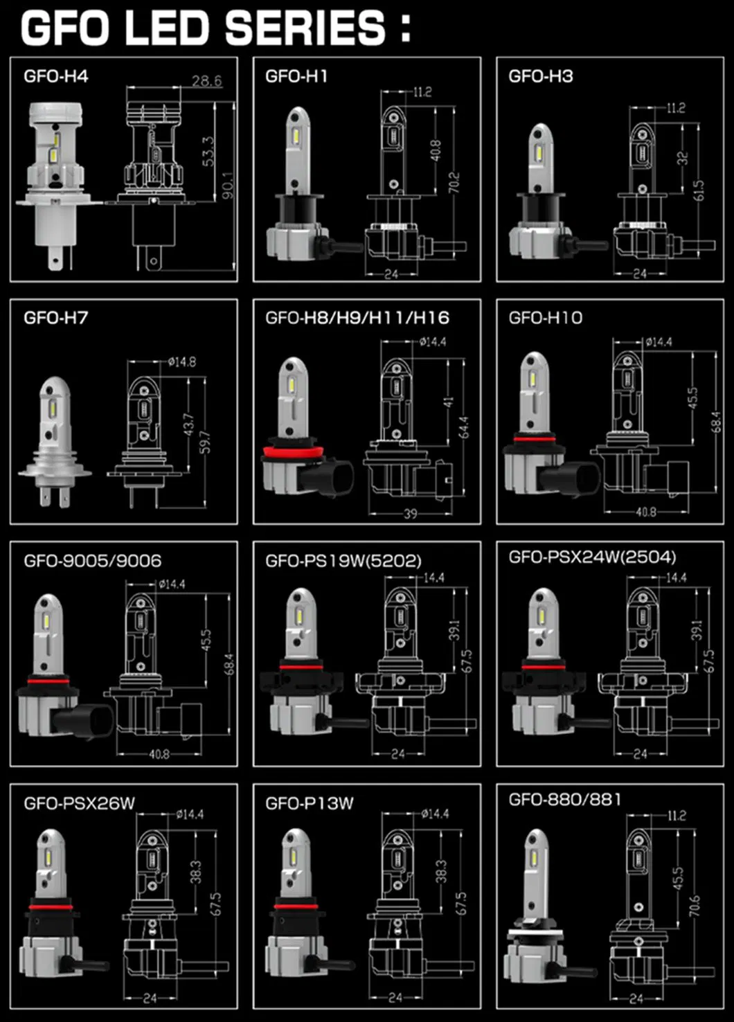 G-View Latest Design 30W 3600lm Hi/Lo Beam 9005 9006 LED Headlight Bulb 6500K Cool White Car LED Lights HB3 H7 H8 H11 9005 LED Headlights 1860 LED Chip