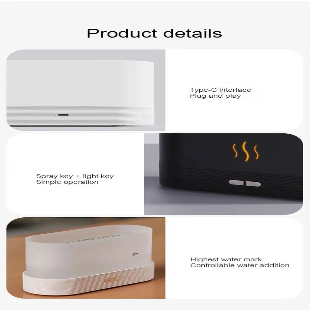 Wholesale Desktop 3D Flame Aroma Diffuser Portable Mini Ultrasonic USB Air Humidifier Aroma Diffuser with Night Light