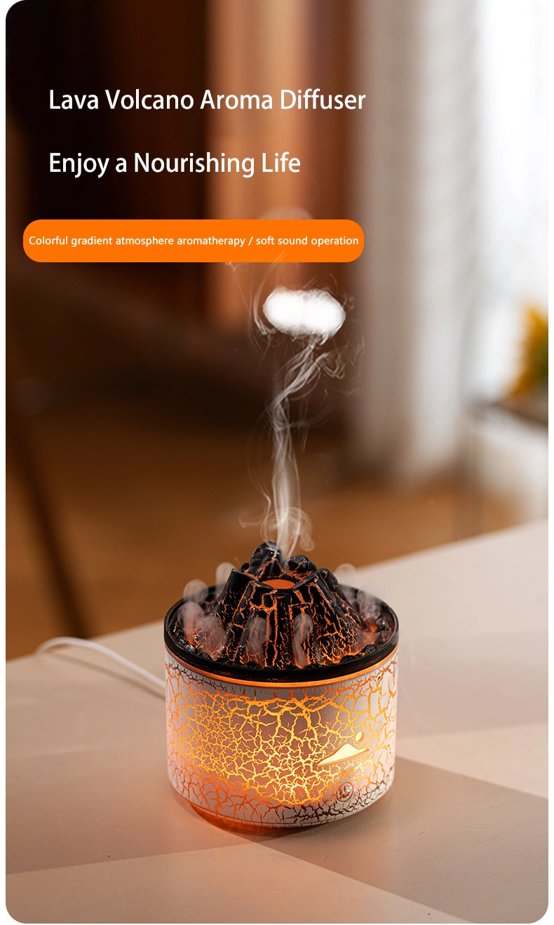 2024 New 180ml Mini Flame Volcano Aroma Ultrasonic Cool Mist Jellyfish Diffuser