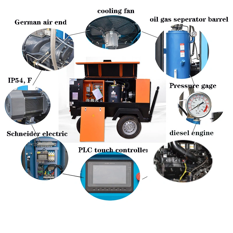 Medium and Low Pressure 8-13 Bar 7.5-30 M&sup3; /Min Diesel Driven Portable Screw Air Compressor for Engineering, Mines, Tunnels, Hydropower, Well Washing