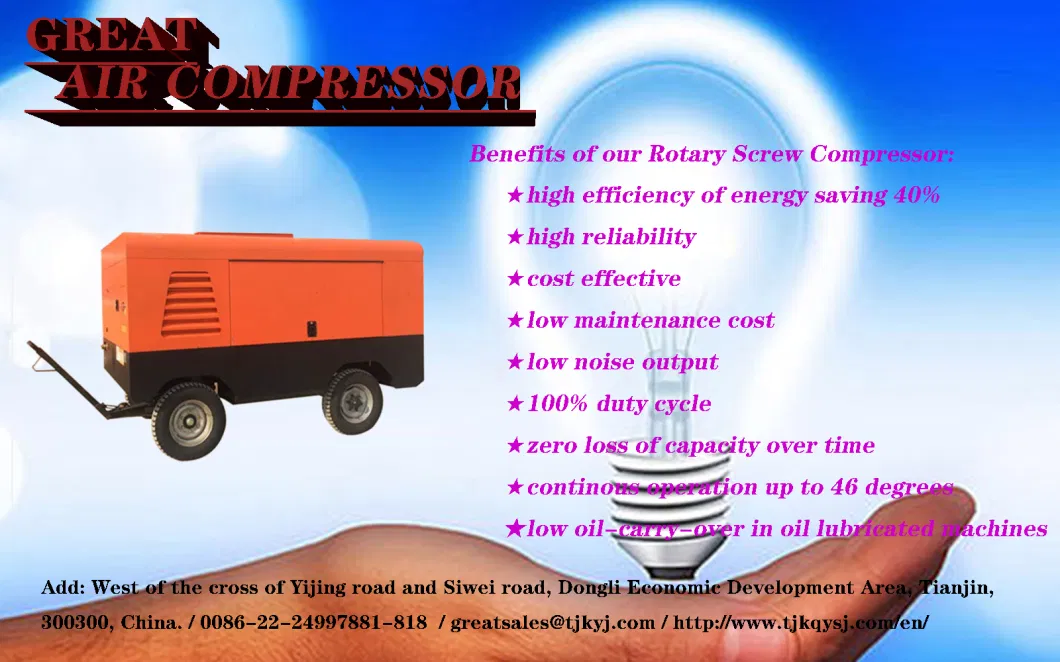 Medium and Low Pressure 8-13 Bar 7.5-30 M&sup3; /Min Diesel Driven Portable Screw Air Compressor for Engineering, Mines, Tunnels, Hydropower, Well Washing