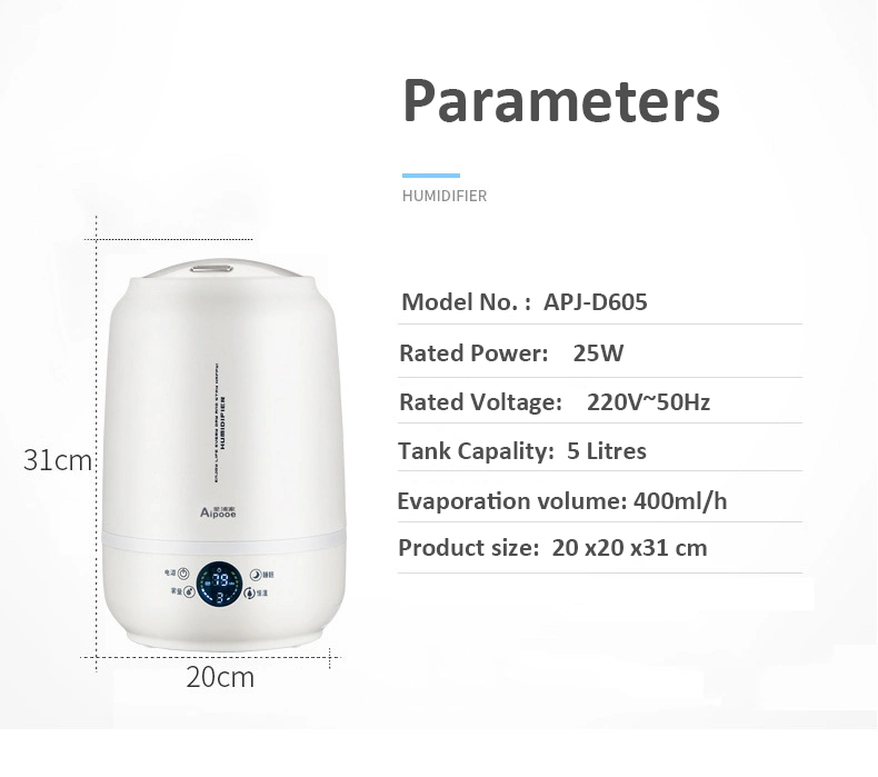 5L Large Capacity Portable Humidity Setting Air Evaporative Humidifier