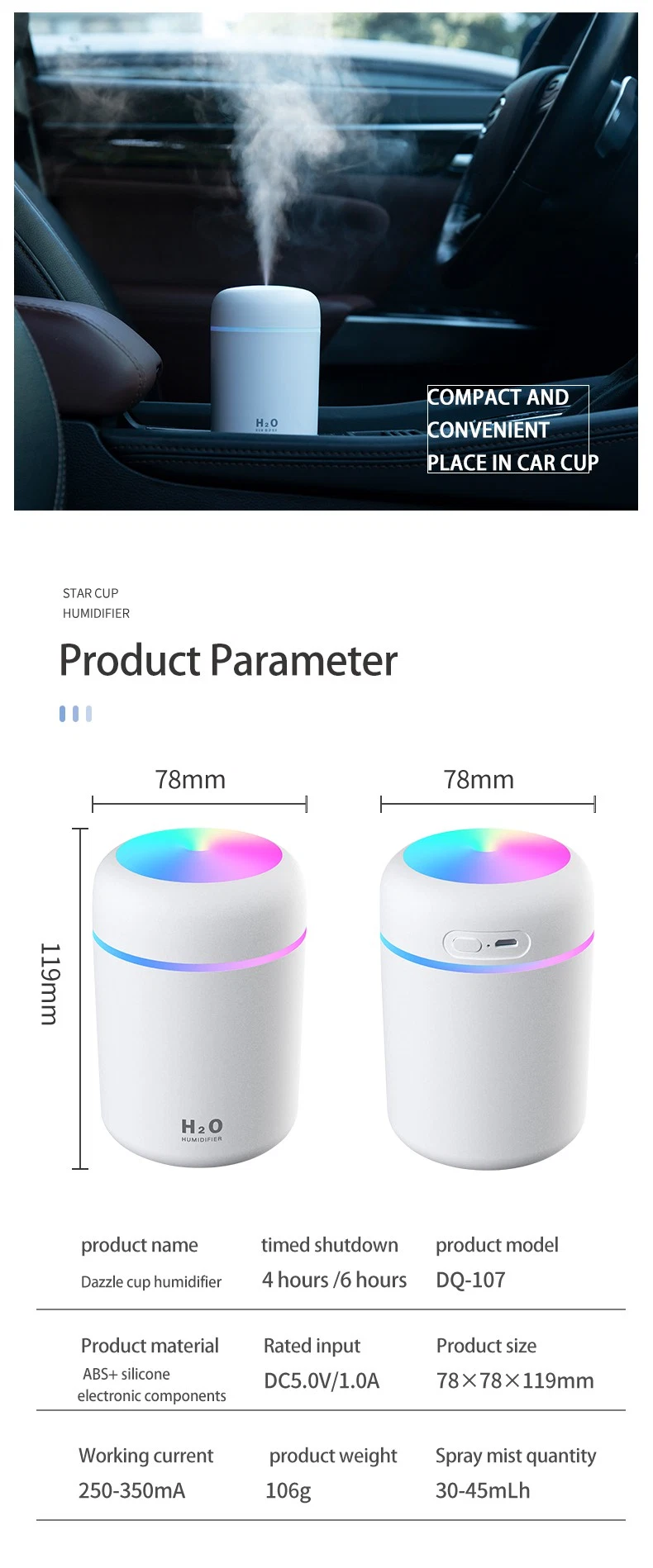 Colorful Cup II USB Humidifier Ultra Mute Innovative Mini Humidifieroem Home Air Electronic Ultrasonic Large Cool Mist Top Fill Humidifier for Bedroom