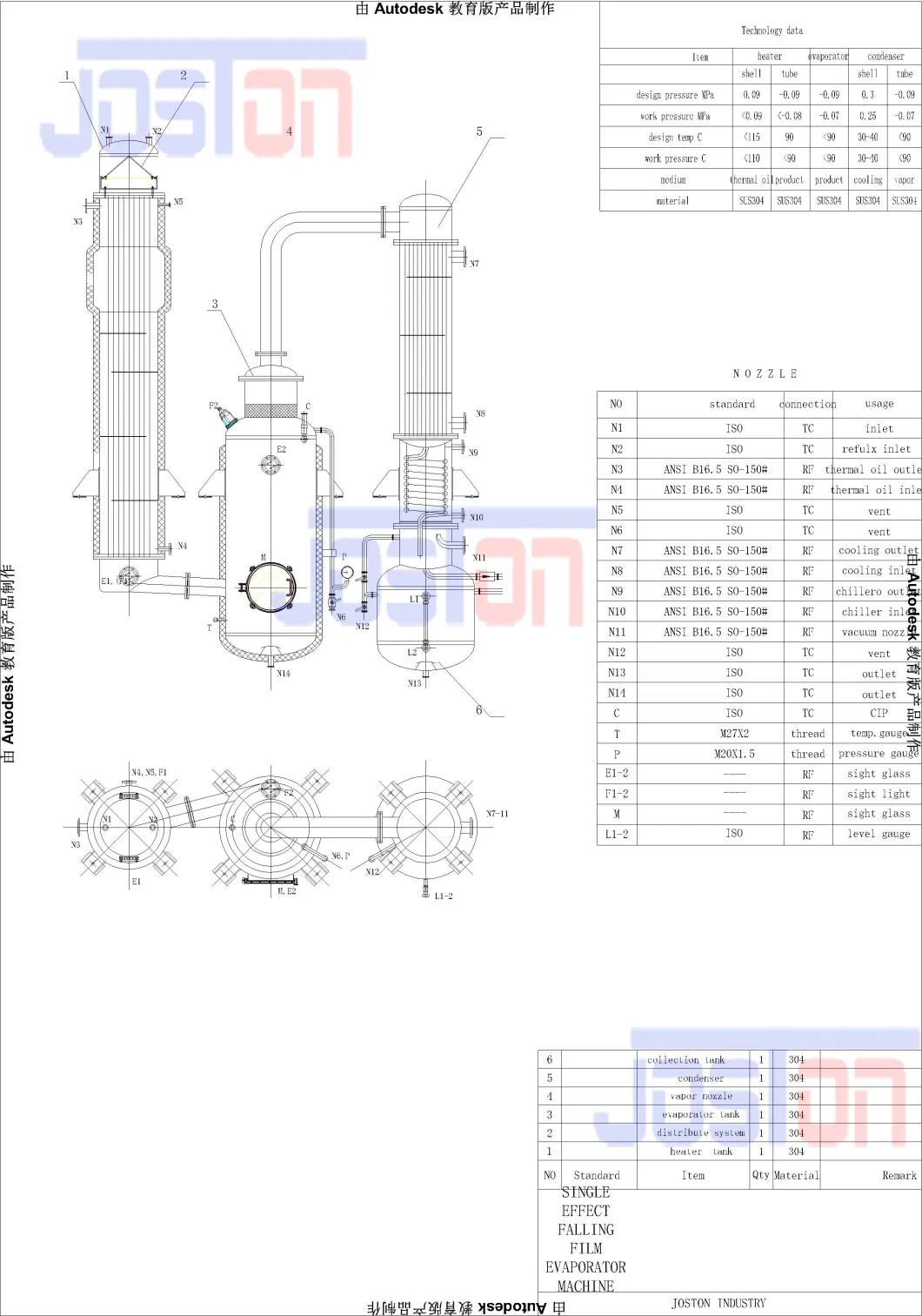 Joston Ethanol Distillation Tower Thin Layer Falling Film Evaporator