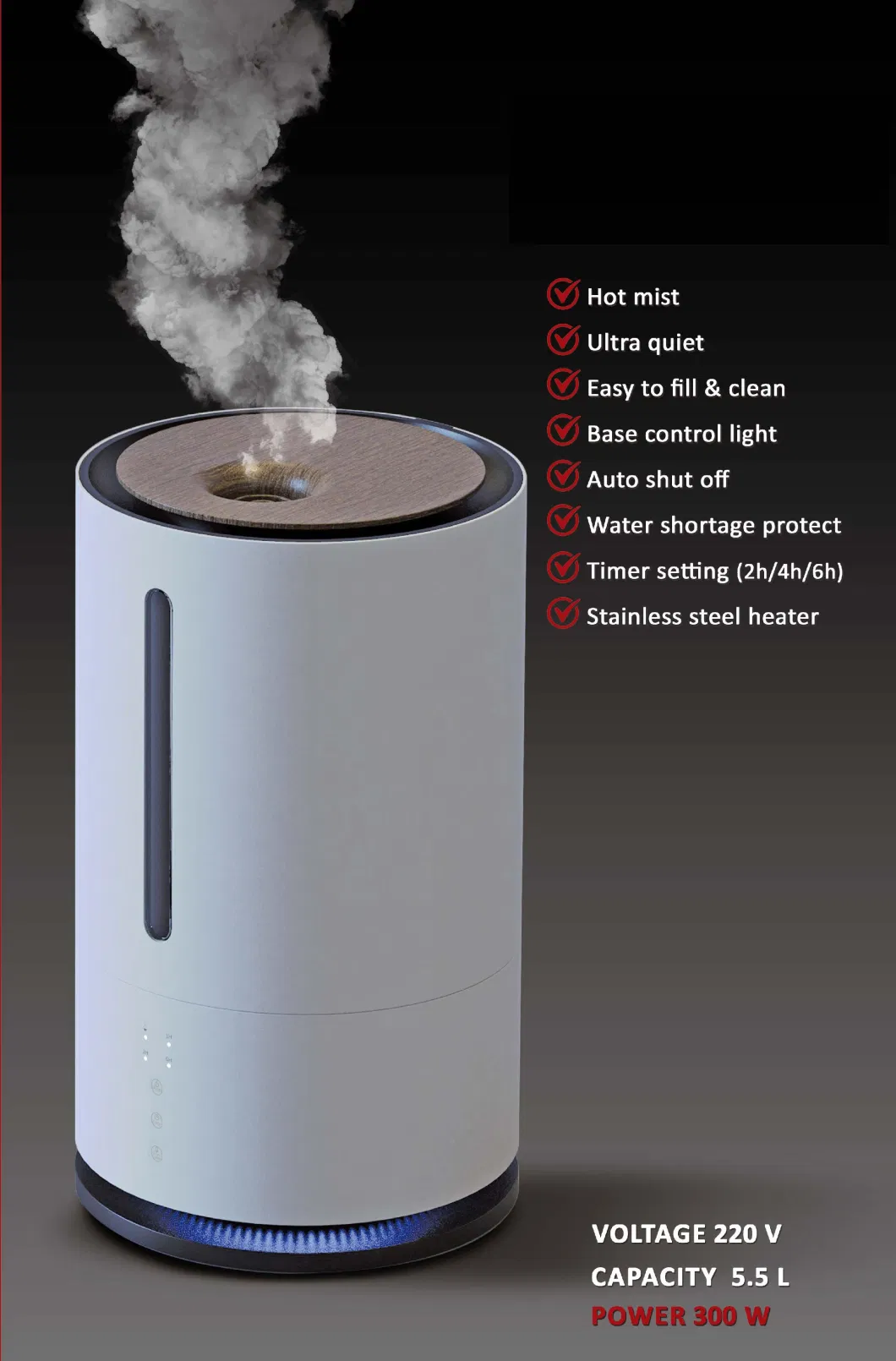 5L Large Capacity Top Fill Digital Heat Steam Warm Ultrasonic Smart Humidifier for Bedroom Room