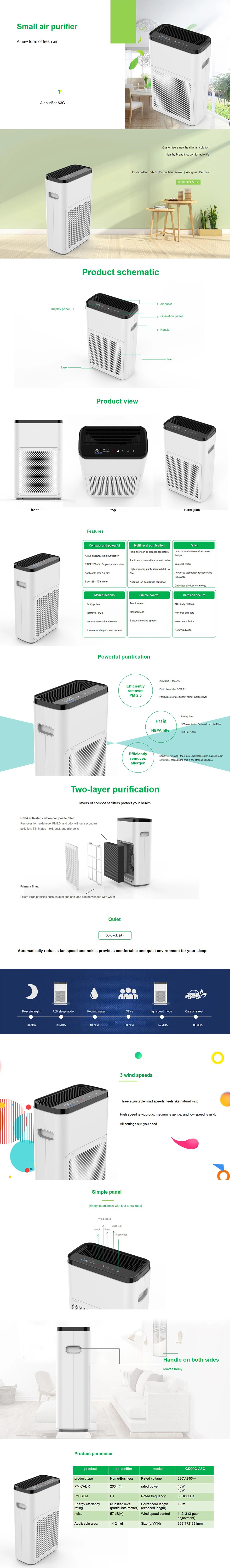 Air Quality Display Pm2.5 H13 Grade Negative Ion Air Purification Humidification Home HEPA Air Purifier HEPA Filter