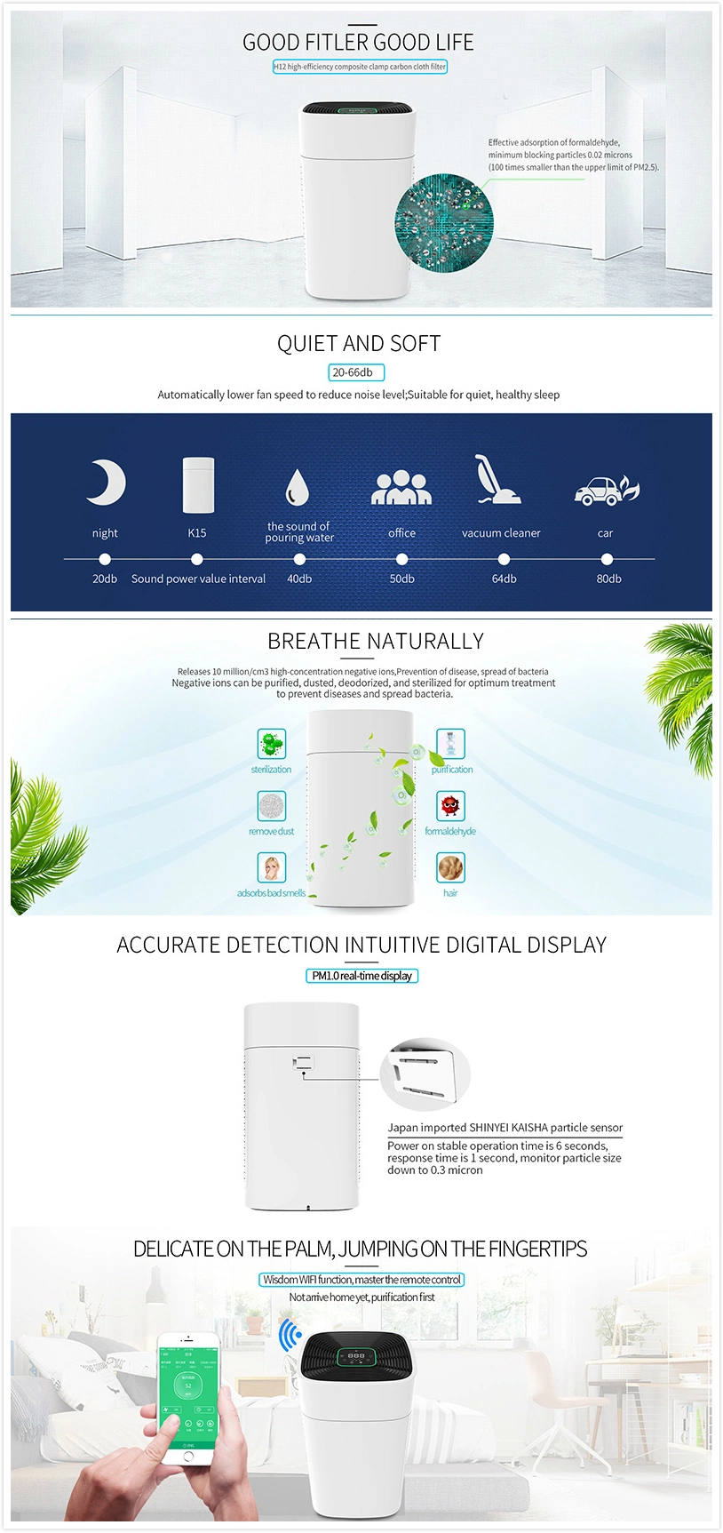 Multifunctional Silent Activated Carbon Filter Air Purifier with Humidification Function