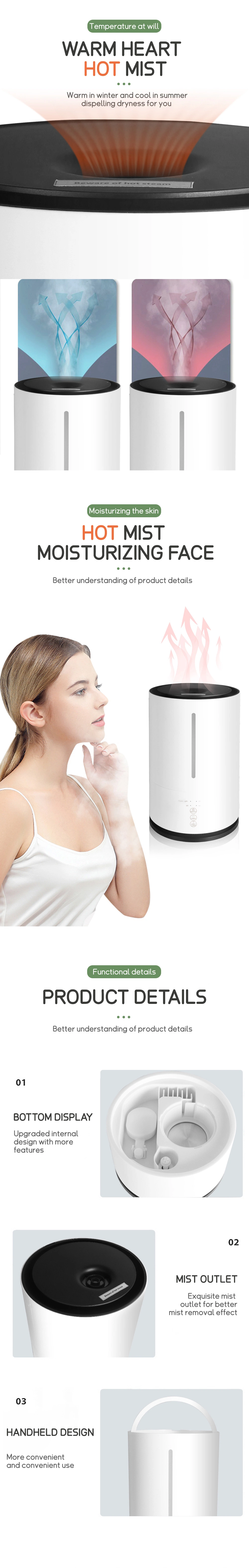 5L Large Capacity Top Fill Digital Heat Steam Warm Ultrasonic Smart Humidifier for Bedroom Room