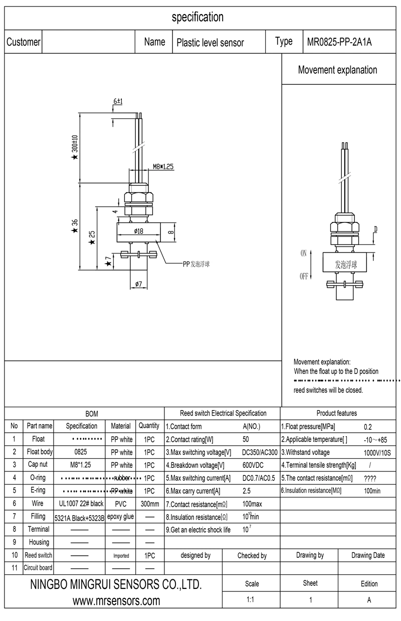 Mini Vertical Mount Magnetic Reed Switch Float Switch