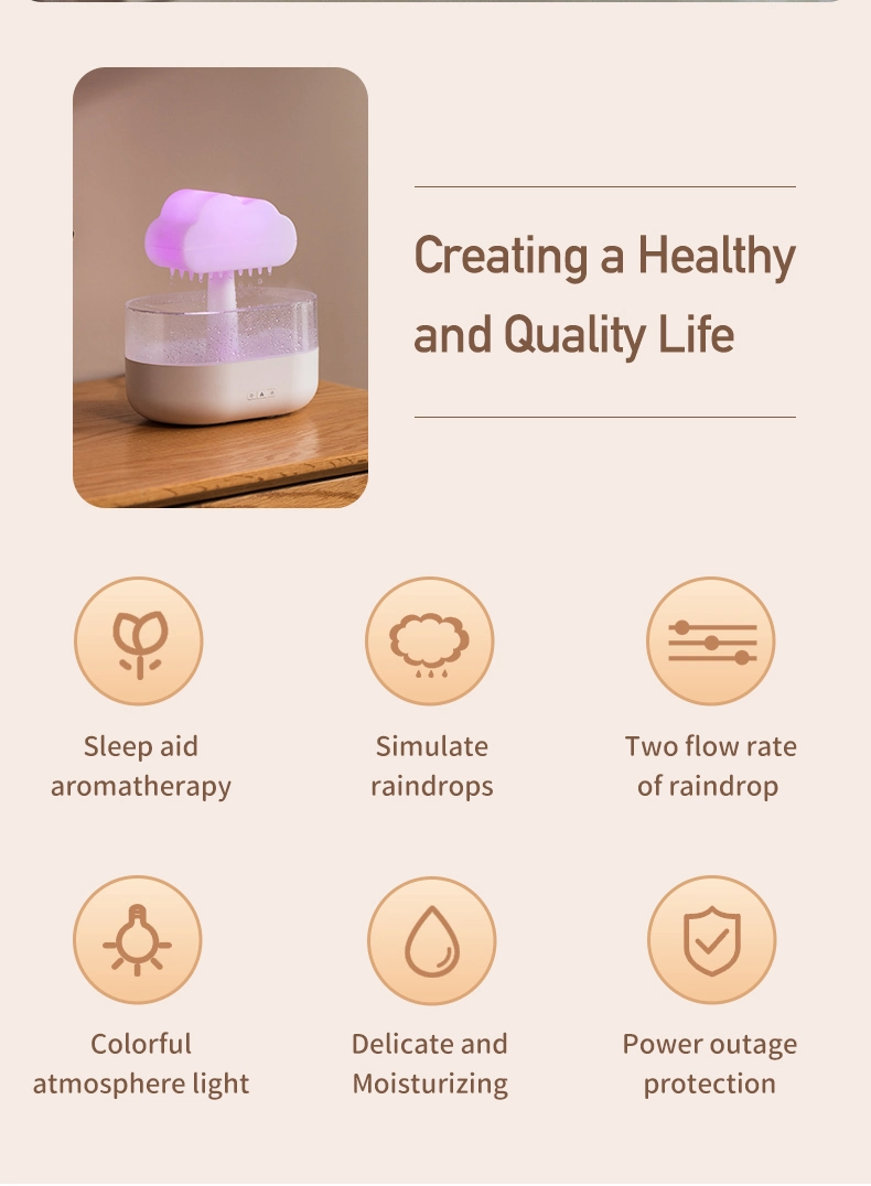 Rain Cloud Humidifier 200ml Water Drops Colorful 7-Color Light Essential Oils Aroma Diffuser