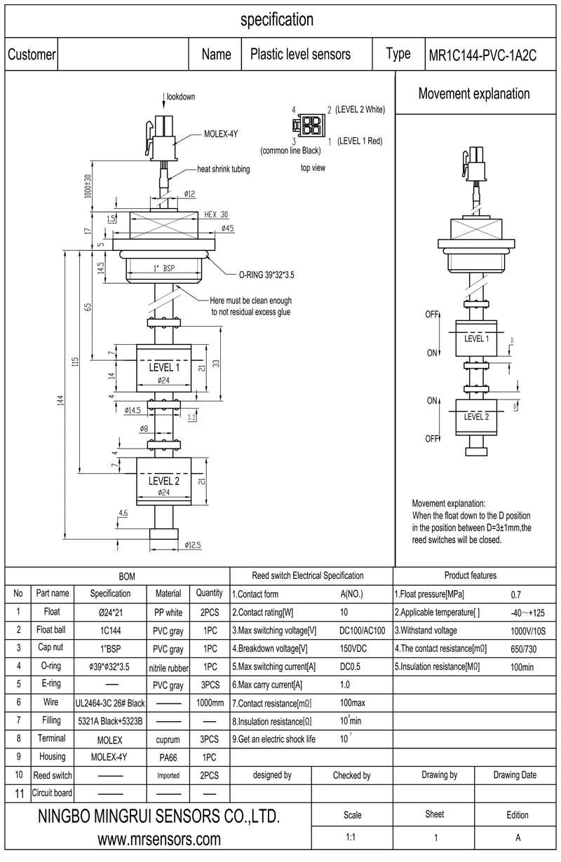 Water Tank Level Float Switch for Water Fountain