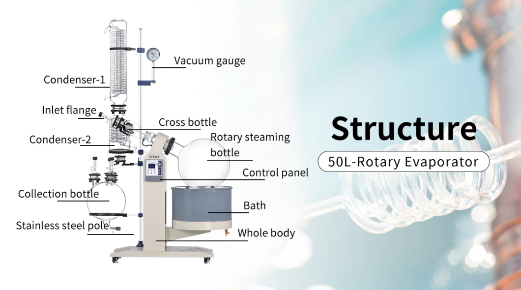 50L Glass Rotary Industrial Evaporator Price Steam Rotary Evaporator