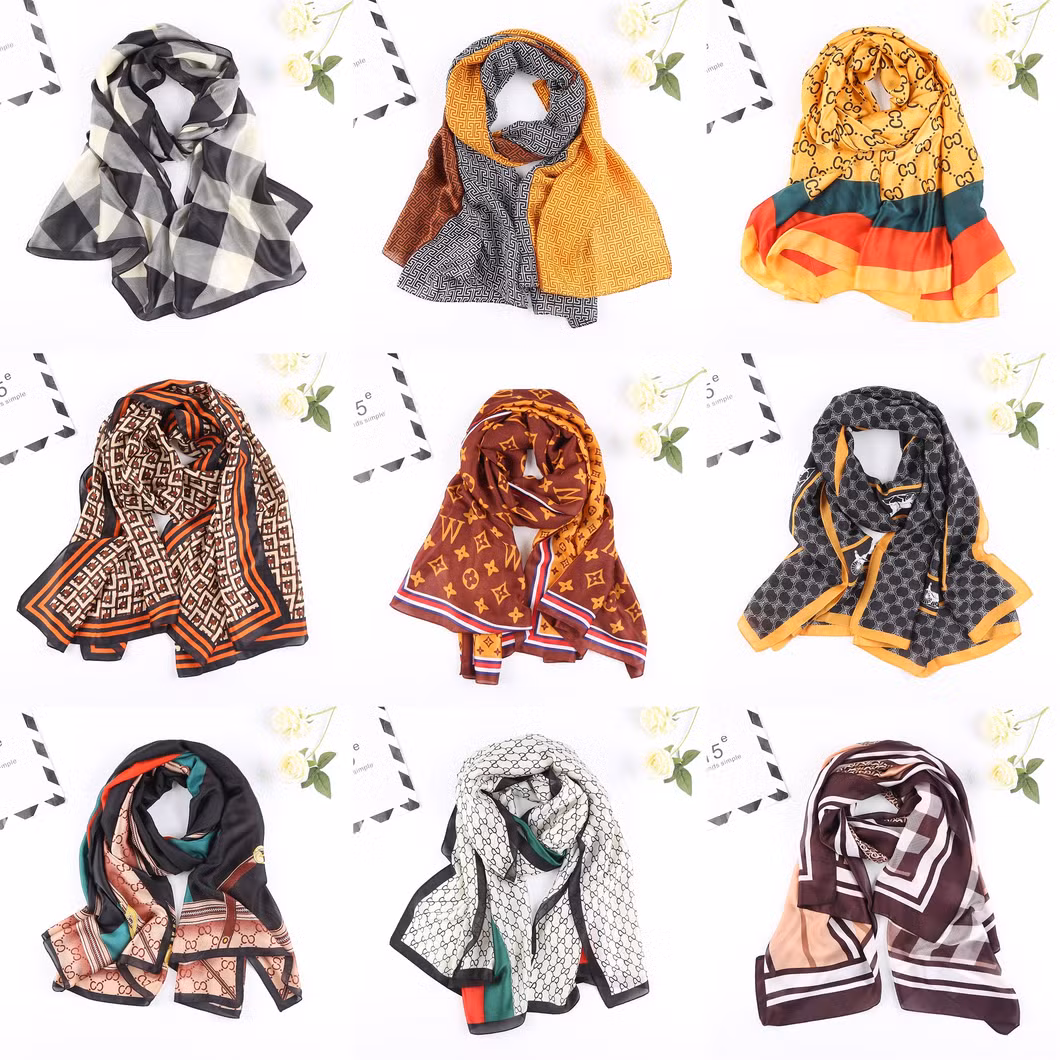 80X180cm Custom Colorful Fashion Silk Scarf Shawls Silk Hijab Head Scarf Long Scarf