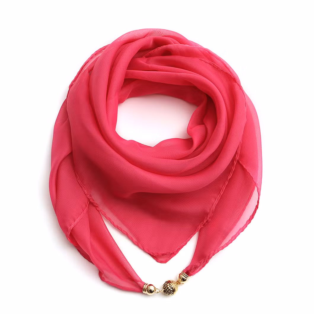 Spring and Summer New Fashion Monochrome Gold Ball Chiffon Magnetic Button Silk Scarf Literary Fresh Cool Small Silk Scarf in Stock