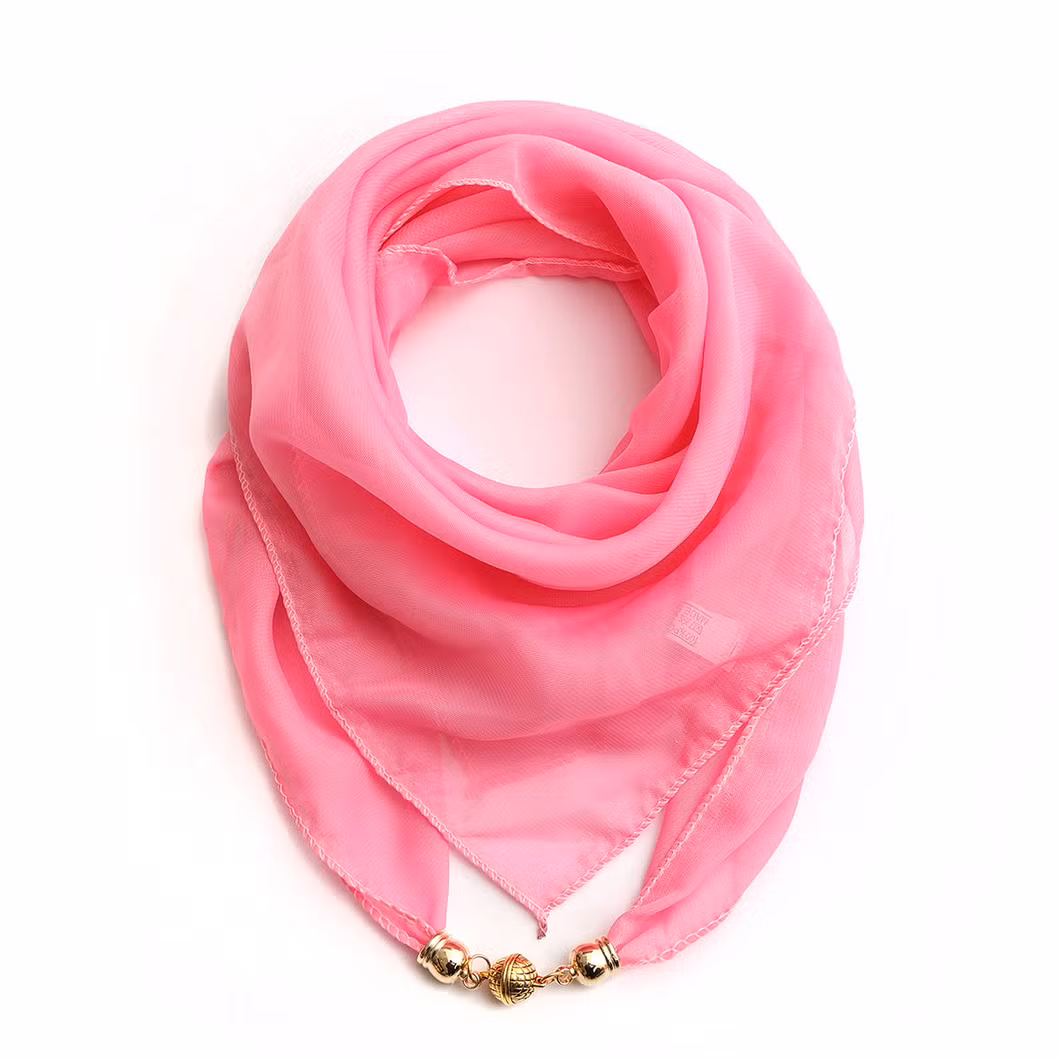 Spring and Summer New Fashion Monochrome Gold Ball Chiffon Magnetic Button Silk Scarf Literary Fresh Cool Small Silk Scarf in Stock