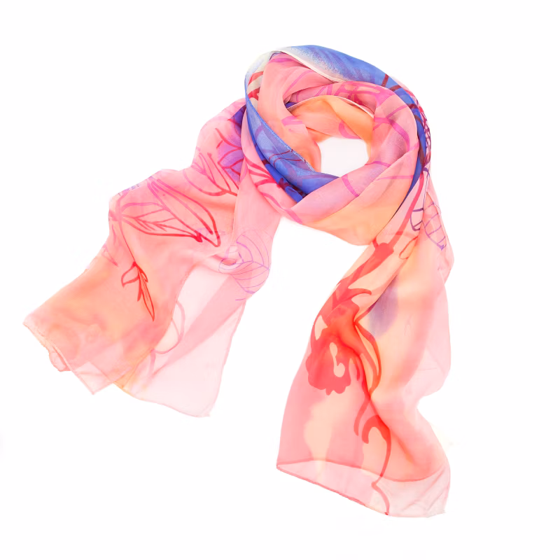100% Silk Chiffon Long Scarves Sublimation Printed Custom Silk Scarves