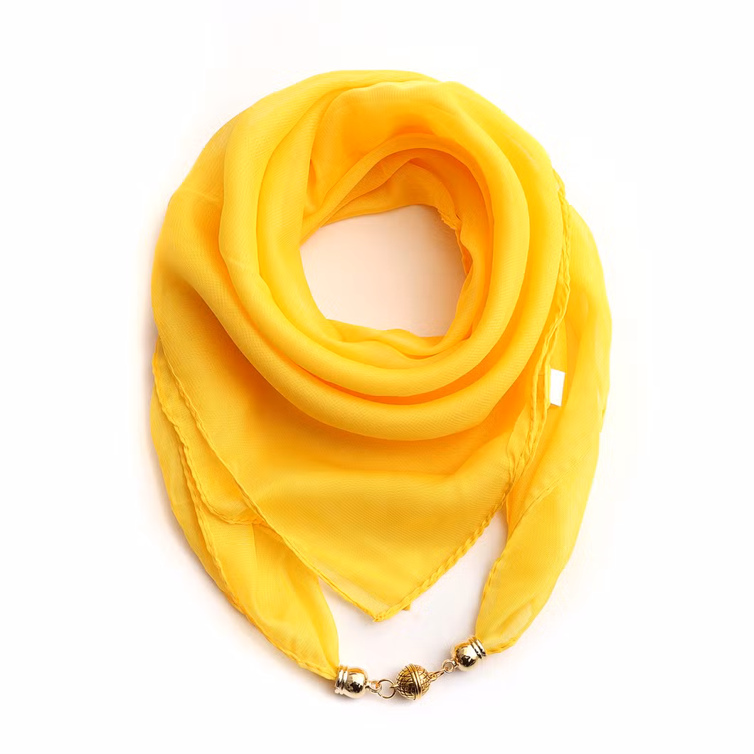 Spring and Summer New Fashion Monochrome Gold Ball Chiffon Magnetic Button Silk Scarf Literary Fresh Cool Small Silk Scarf in Stock