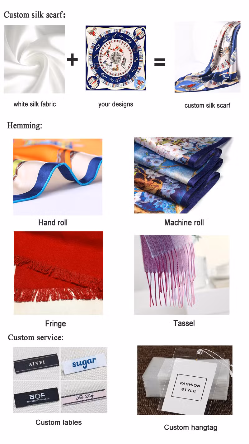 100% Silk Chiffon Long Scarves Sublimation Printed Custom Silk Scarves