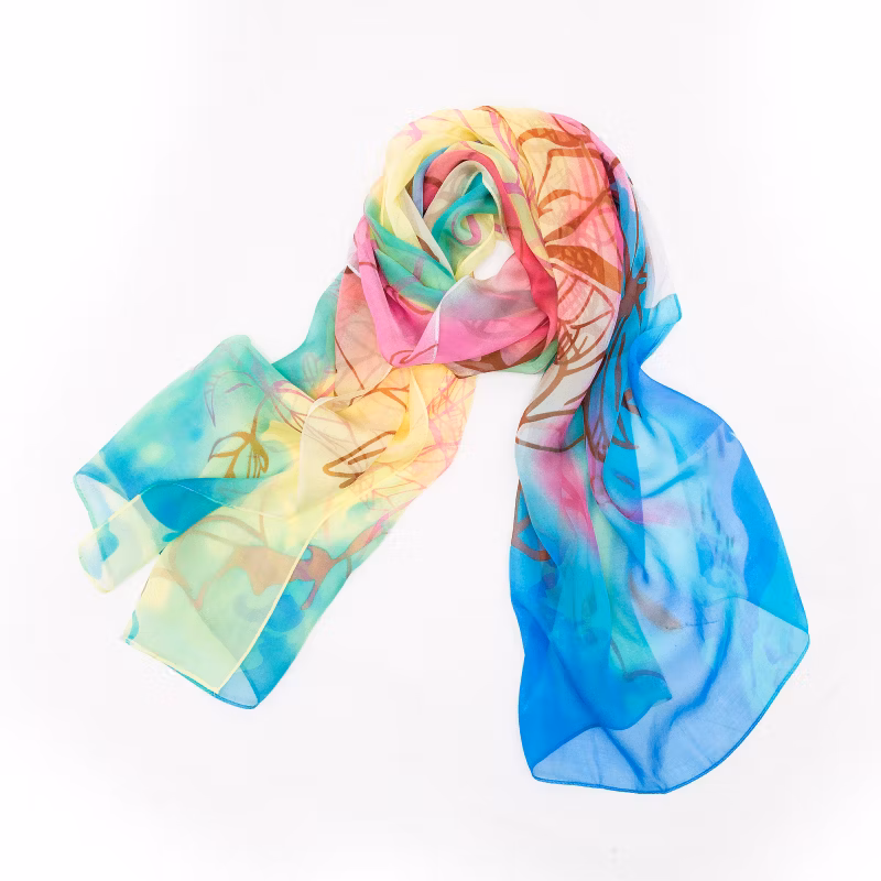 100% Silk Chiffon Long Scarves Sublimation Printed Custom Silk Scarves