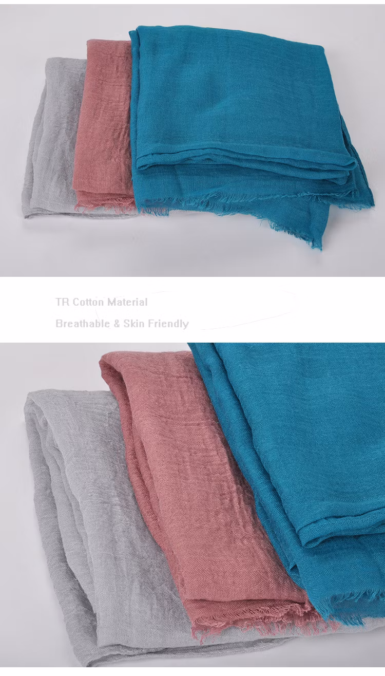 Wholesale Muslim Women Solid Color Shawl Cotton Crinkle Hijab Female Head Scarf