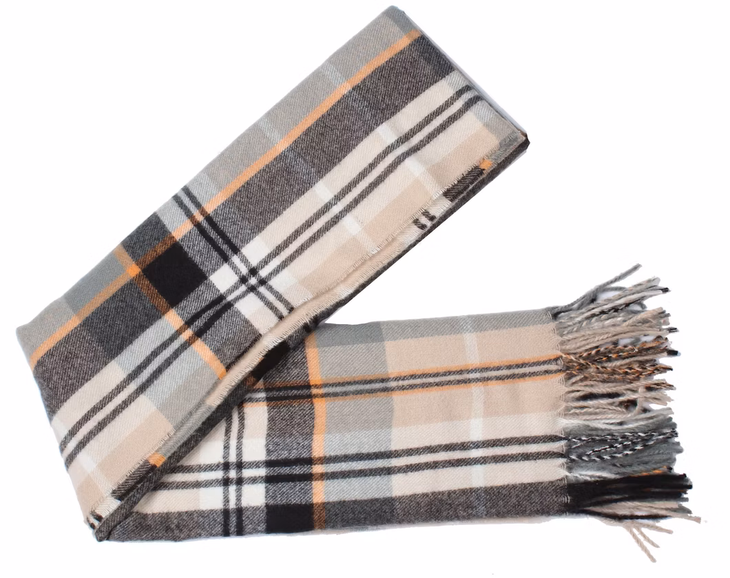 Smoothly Winter Checked Blanket Orange Stole Head Wrap Scarf with Stripes
