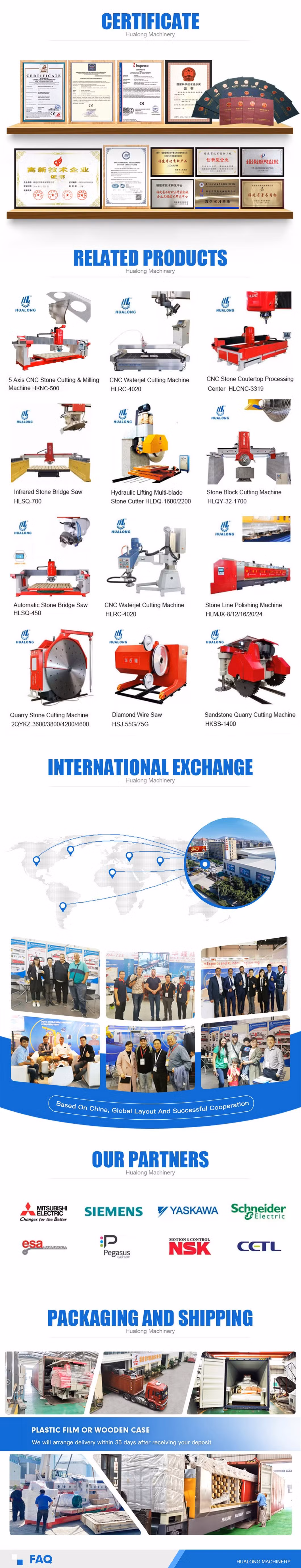 Hualong Machinery Automatic Hlqy-2500 Bridge Type Multi Blade Rock Cutting Saws Granite Block Cutting Machine for Cut Natural Stone