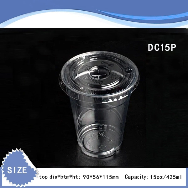 425ml Hot-Selling Plastic Pet Customized Beer Coffee Juice Jelly Cup with Flat Dome Cover