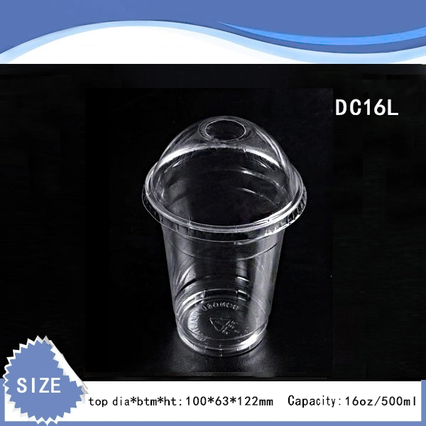 Eco-Friendly Plastic Pet 16oz 500ml Cold Drink Juice Coffee Beverage Cup with Flat Sipper Dome Lid