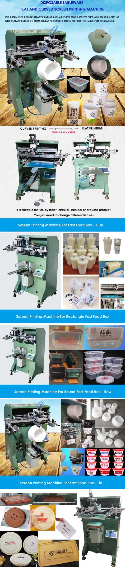 Semi Automatic Screen Printing Machine for Disposable Fast Food Box Snack Box Coffee Cup Tea Cup Water Cup