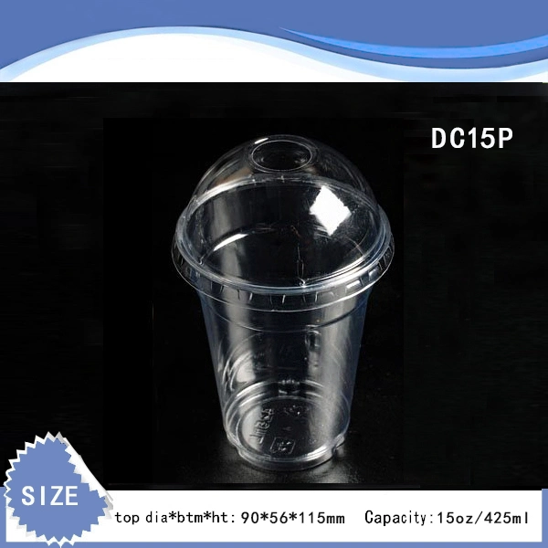 425ml Hot-Selling Plastic Pet Customized Beer Coffee Juice Jelly Cup with Flat Dome Cover