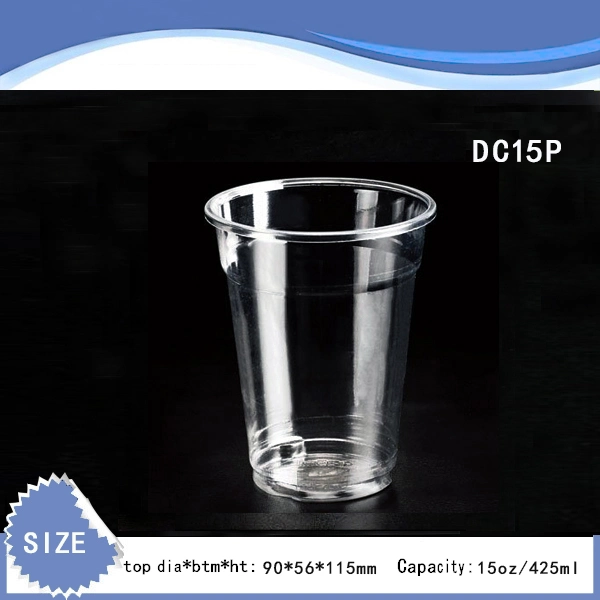 425ml Hot-Selling Plastic Pet Customized Beer Coffee Juice Jelly Cup with Flat Dome Cover