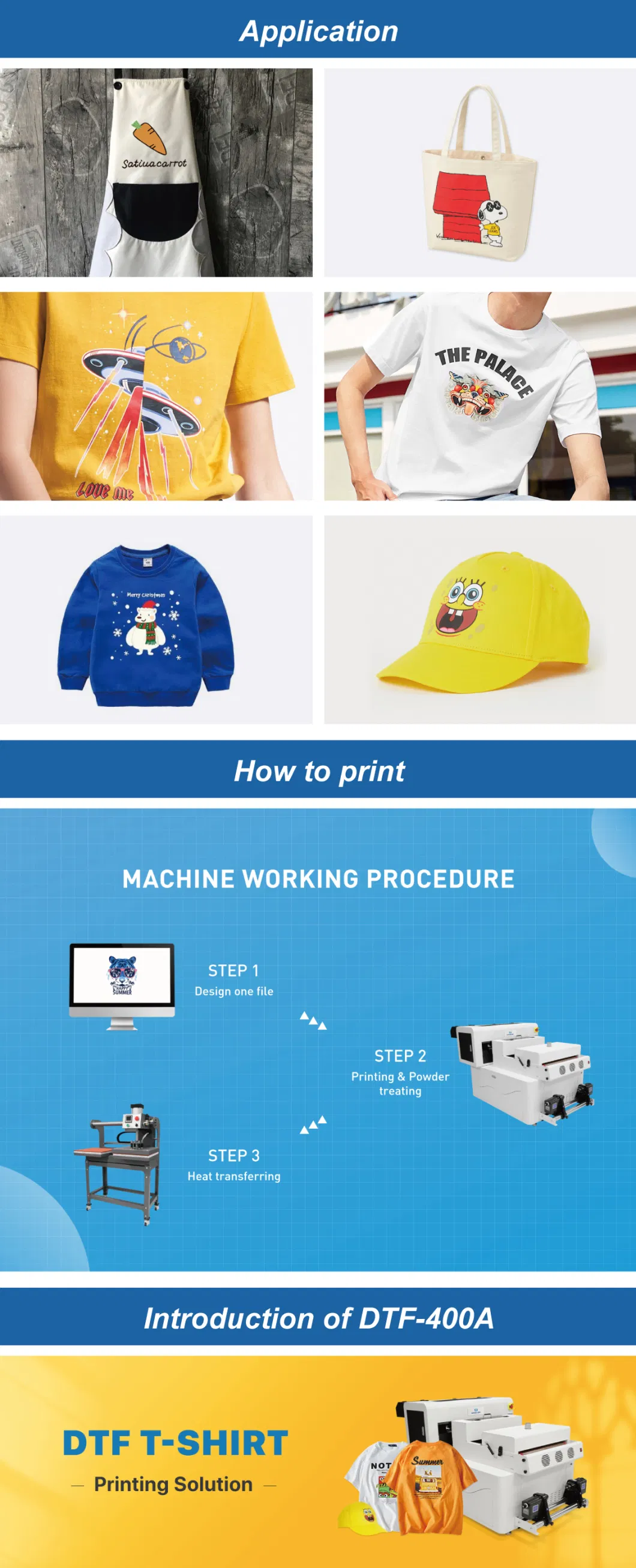 A2 A3 30cm 40cm Speedy Heads 2400dpi Photo Quality DIY T Shirt Hoodies Bag Cap Dtf Printer with Shaker and Dryer