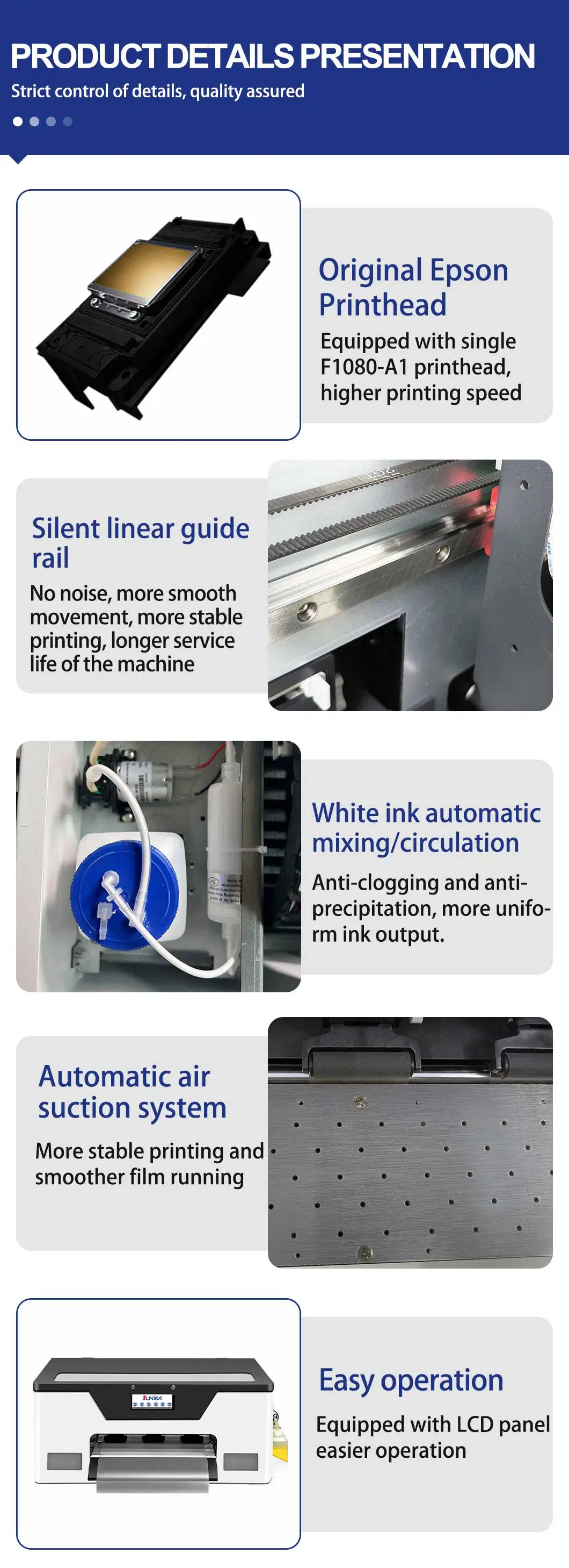 Sunika Supply Design Transparent 12inch Warm Peel Digital Dtf Printer Cap Printing Machine with Double Epson I1600 Printheads