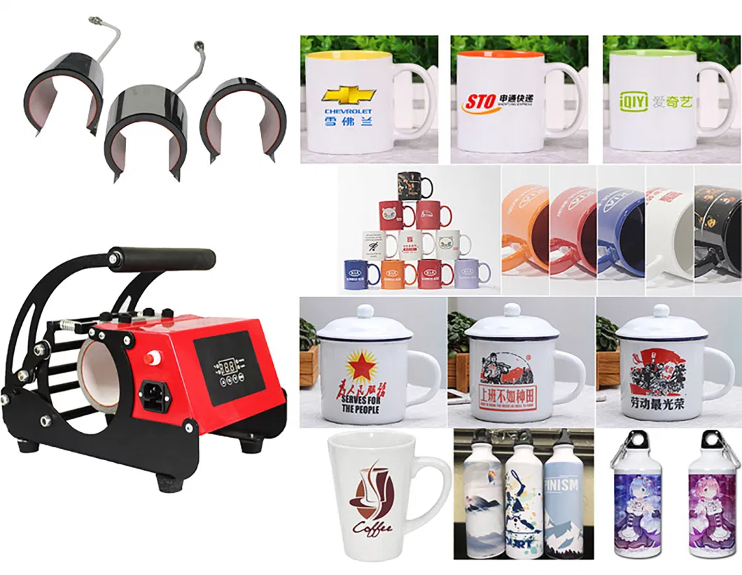 Tumbler &amp; Mug Heat Press Machine Red Model Coffee Cup Logo Transfer Printing Machine with Optional Round Shape Conical Shaper Mug Heater