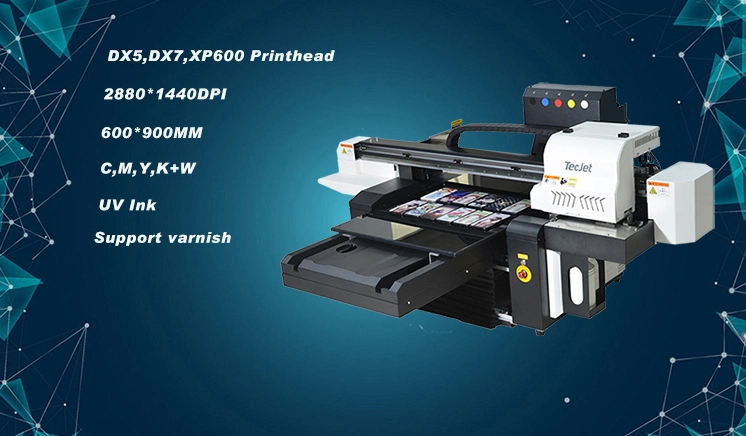 Tecjet6090 Dx5 Dx7 XP600 3D Embossed UV Printing Machine Baseball Cap Bottle Cap UV Flatbed Printer