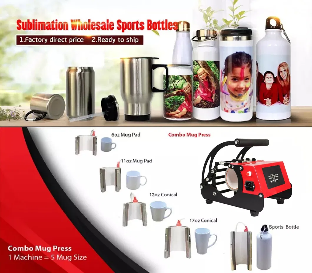 Tumbler &amp; Mug Heat Press Machine Red Model Coffee Cup Logo Transfer Printing Machine with Optional Round Shape Conical Shaper Mug Heater