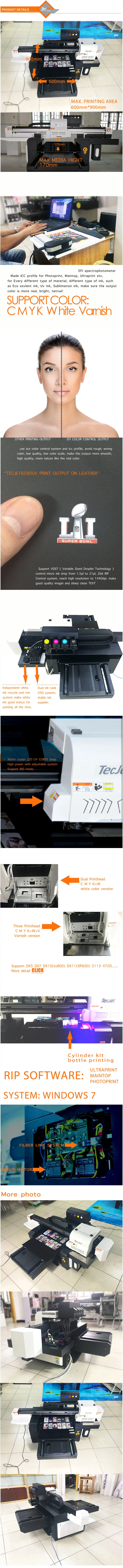 Tecjet6090 Dx5 Dx7 XP600 3D Embossed UV Printing Machine Baseball Cap Bottle Cap UV Flatbed Printer