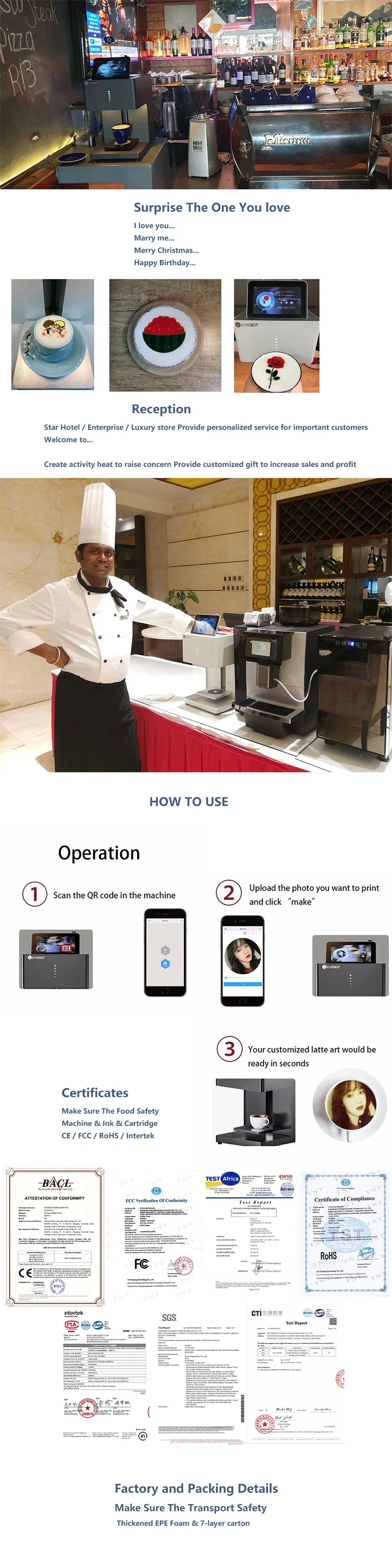 Popular Barista Desserts Selfie Cappuccino/Latte/Mocha Fantasia CE Impresora Coffee Printer