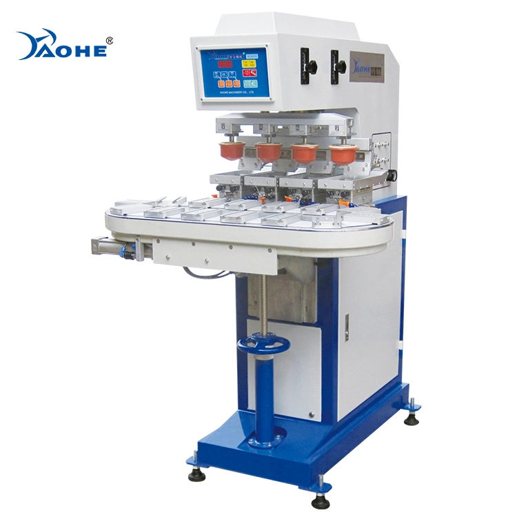 4 Color Ink Tray Pad Printer with Conveyor Four Color Pad Printing Machinery