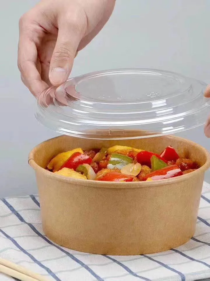 Disposable Custom Printing Food Packing Box Container Salad Bowls Kraft Paper Bowl with Lid